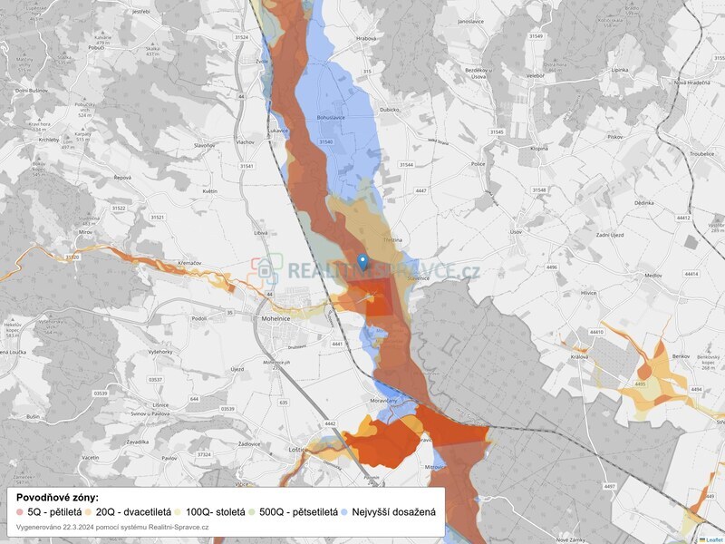 Mapa povodňových oblastí: obec