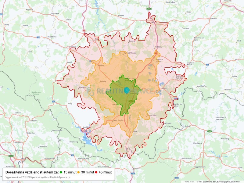 Dosažitelná vzdálenost: auto