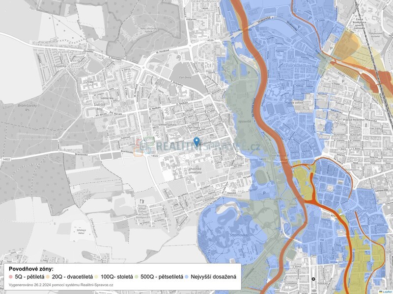Mapa povodňových oblastí: část obce