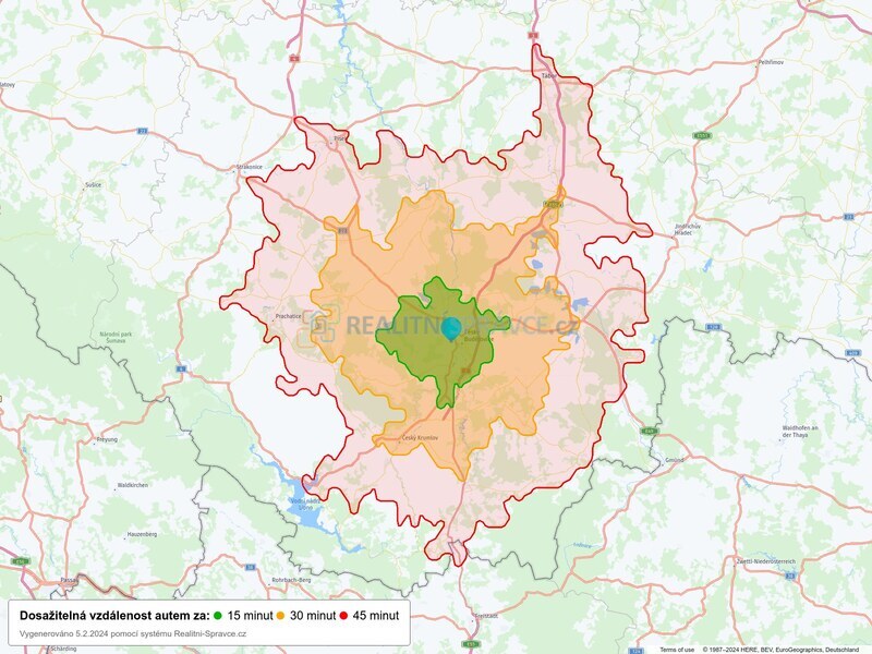 Dosažitelná vzdálenost: auto