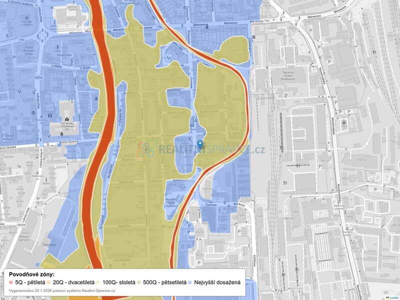 Mapa povodňových oblastí: ulice