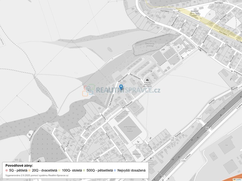 Mapa povodňových oblastí: ulice