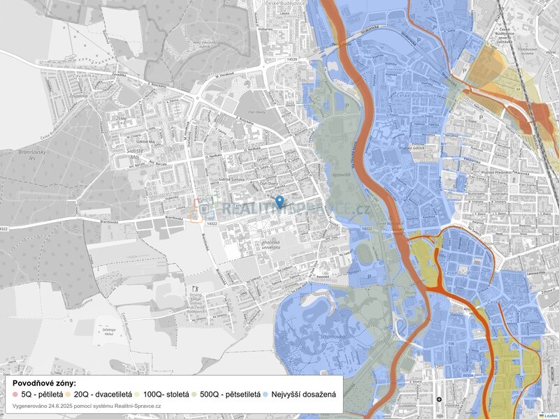 Mapa povodňových oblastí: část obce