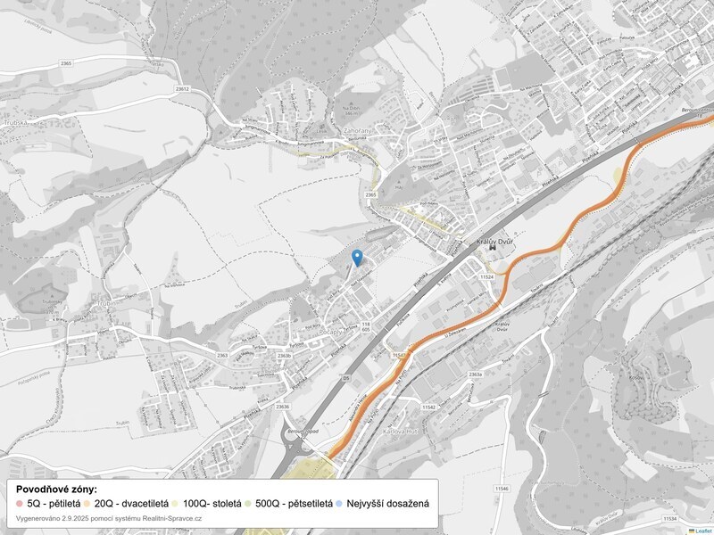 Mapa povodňových oblastí: část obce