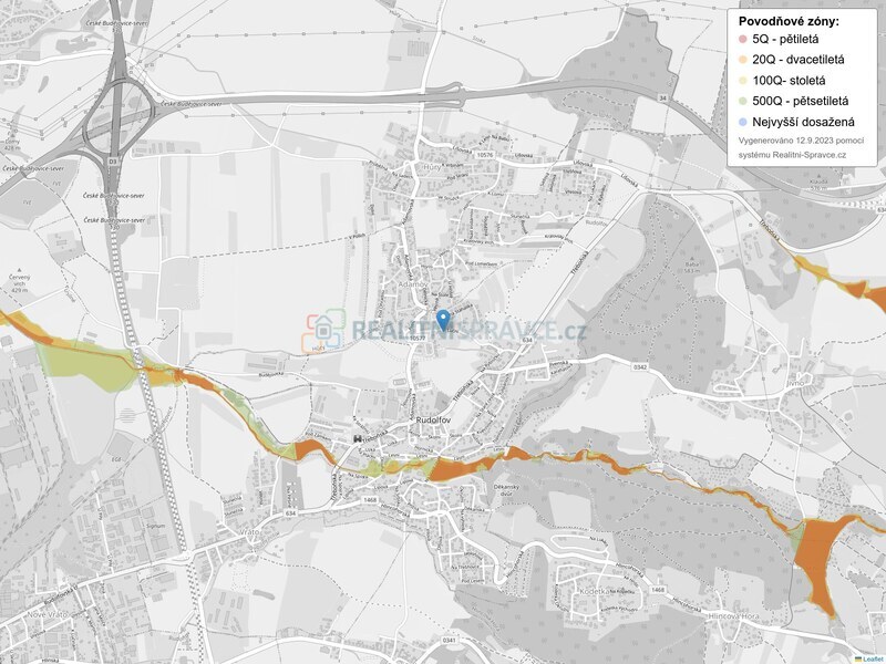 Mapa povodňových oblastí: část obce